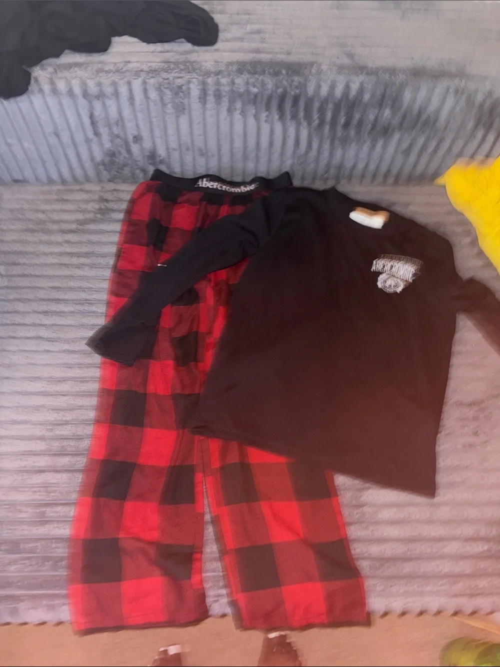 Abercrombie & Fitch Black Top with Red Buffalo Plaid Pajama Set